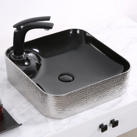 Vasque à poser avec plage de robinetterie, noir et argent - 43 x 43 cm - Eclat2 - image 2