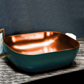 Vasque à poser vert et bronze, en céramique, 49x40 cm, Antique - image 2