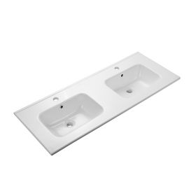 Meuble salle de bains 120 cm, Blanc brillant, avec tiroirs et double vasques céramique, Caruso - image 2