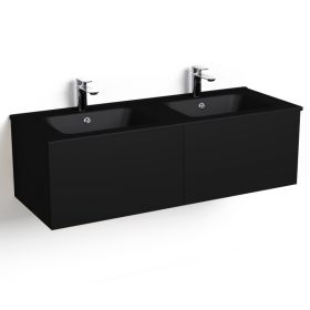 Meuble salle de bains 120 cm, Noir mat, avec tiroirs et double vasques céramique Noir Mat, Caruso - image 2