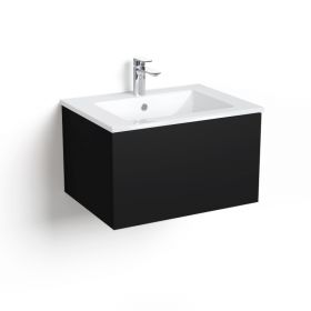 Meuble salle de bain suspendu 60 ou 80 cm, Noir mat, avec tiroir et vasque céramique, Caruso