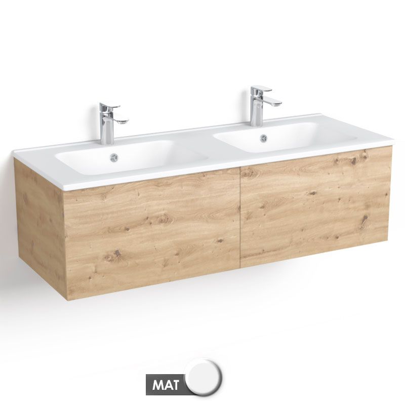 Meuble salle de bains 120 cm, Amazonia, avec tiroirs et double vasques céramique Blanc Mat, Caruso