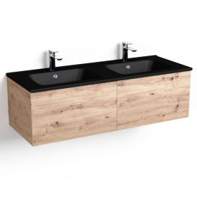 Meuble salle de bains 120 cm, Amazonia, avec tiroirs et double vasques céramique Noir Mat, Caruso - image 2