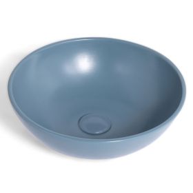Vasque à poser Ø47,5 cm ronde, céramique, Bleu mat, made in France, Desvres