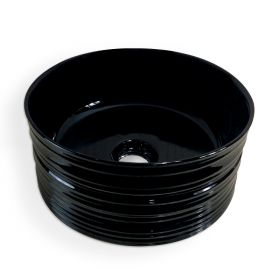 Vasque à poser en céramique, noir brillant - Ø40cm, Strip
