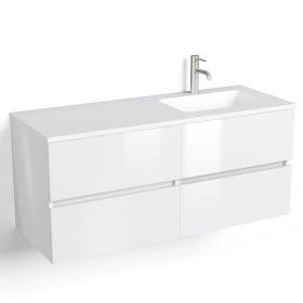 Meuble salle de bains 120 cm, Blanc brillant, avec tiroirs et vasque gel coat à droite ou à gauche, Caruso - image 2