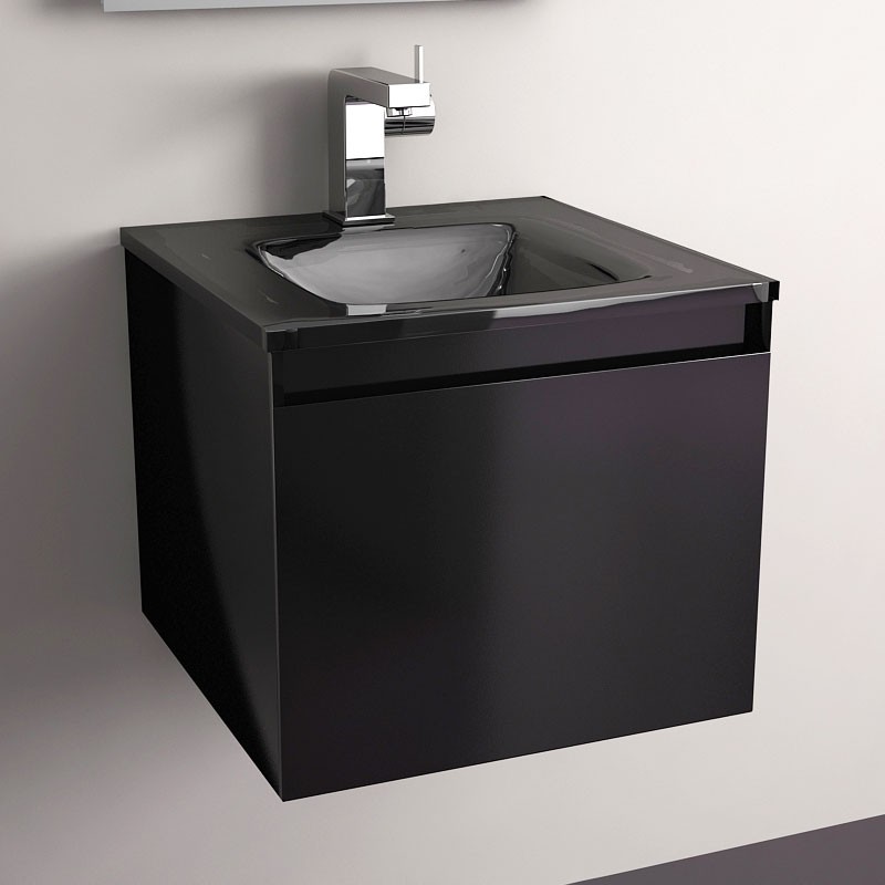 Meuble de salle de bain Glass noir brillant 40 cm