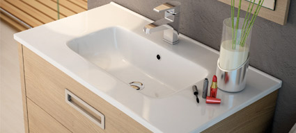 Cordoue, Meuble salle de bain 121 cm blanc brillant, double vasque céramique