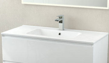 One, Meuble salle de bain 121 cm blanc brillant, double vasque céramique