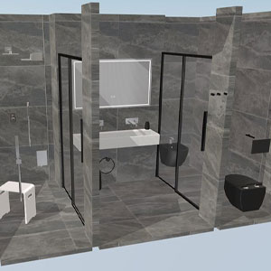 Salle de bain symétrique et contemporaine