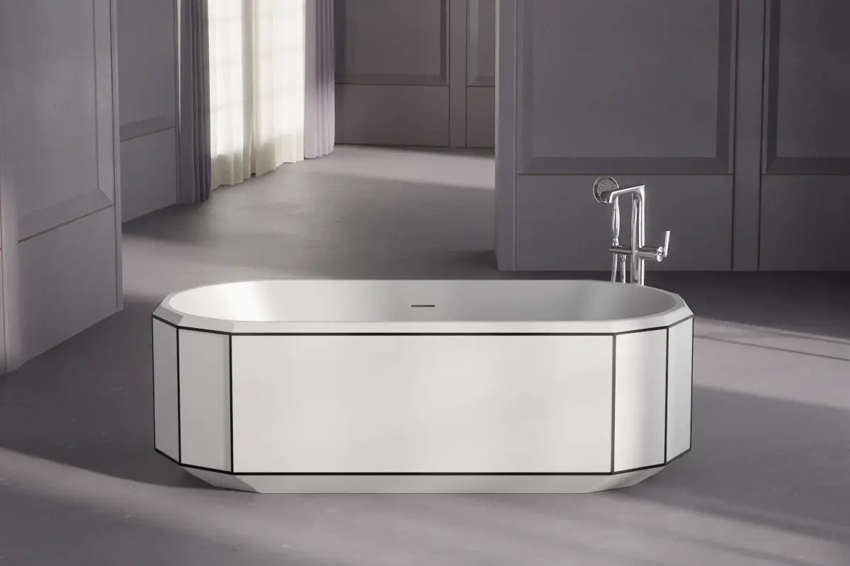  Baignoire îlot Blanc mat et liseret noir 170X75 Art Deco