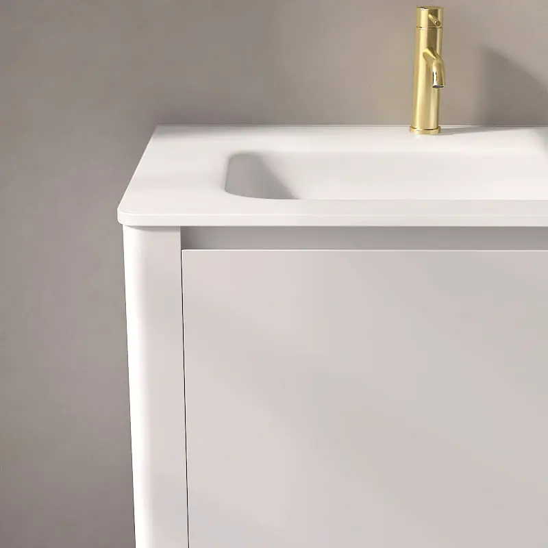 Meuble à poser blanc mat, 80 cm, avec plan vasque encastré en verre, Panthéon