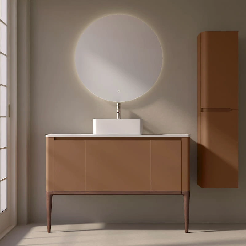 Meuble à poser ocre, 120 cm, avec plan en résine minérale, Panthéon