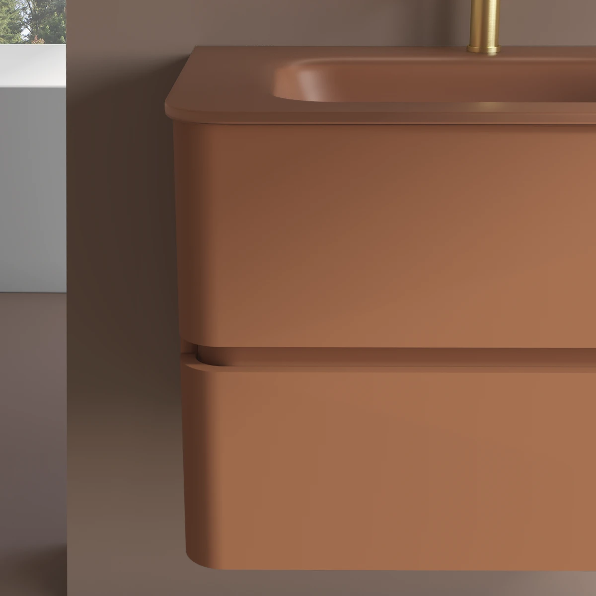 Meuble suspendu Terracotta Mat, 100 cm, avec plan vasque encastré en verre, Sorbonne