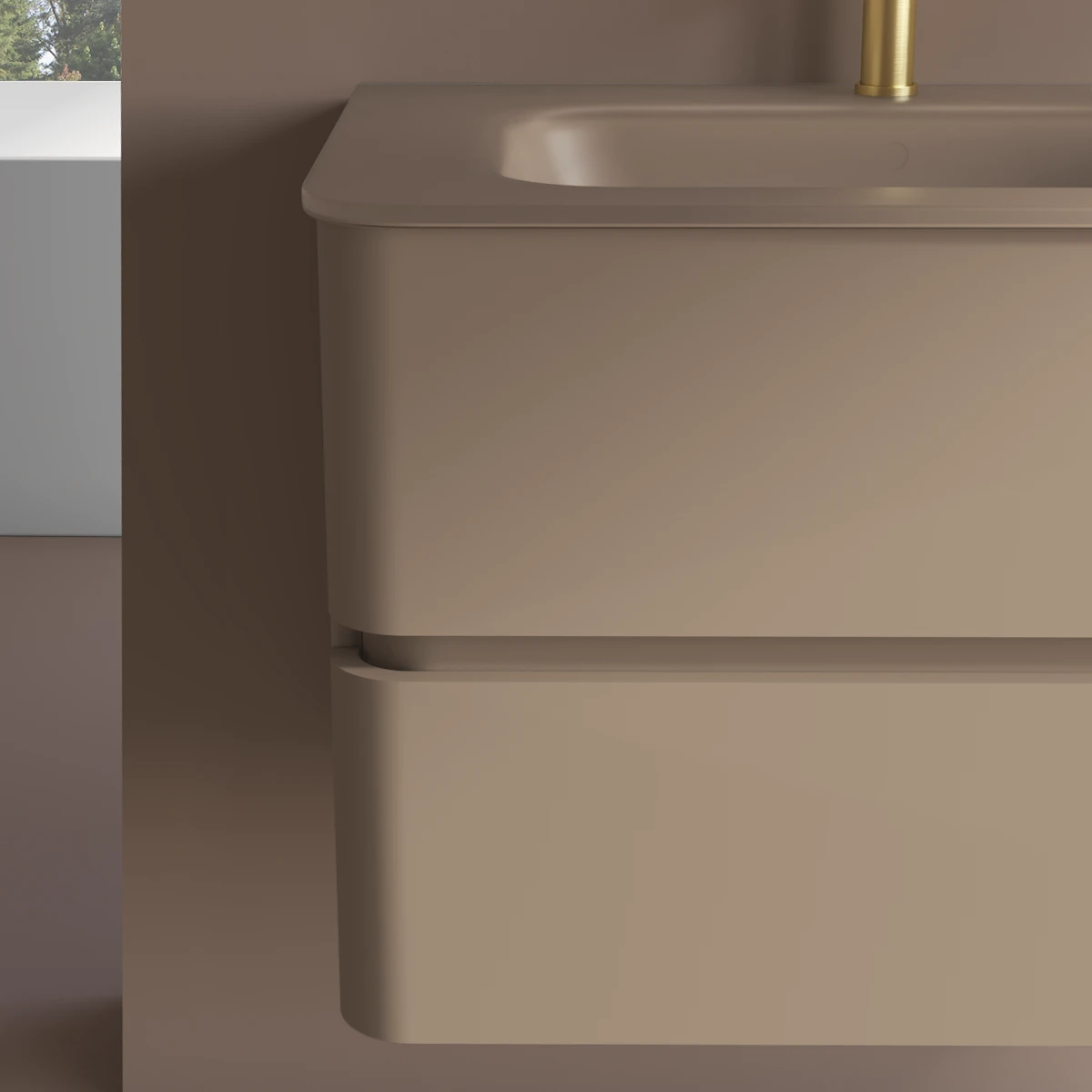 Meuble suspendu beige, 100 cm, avec plan vasque encastré en verre, Sorbonne