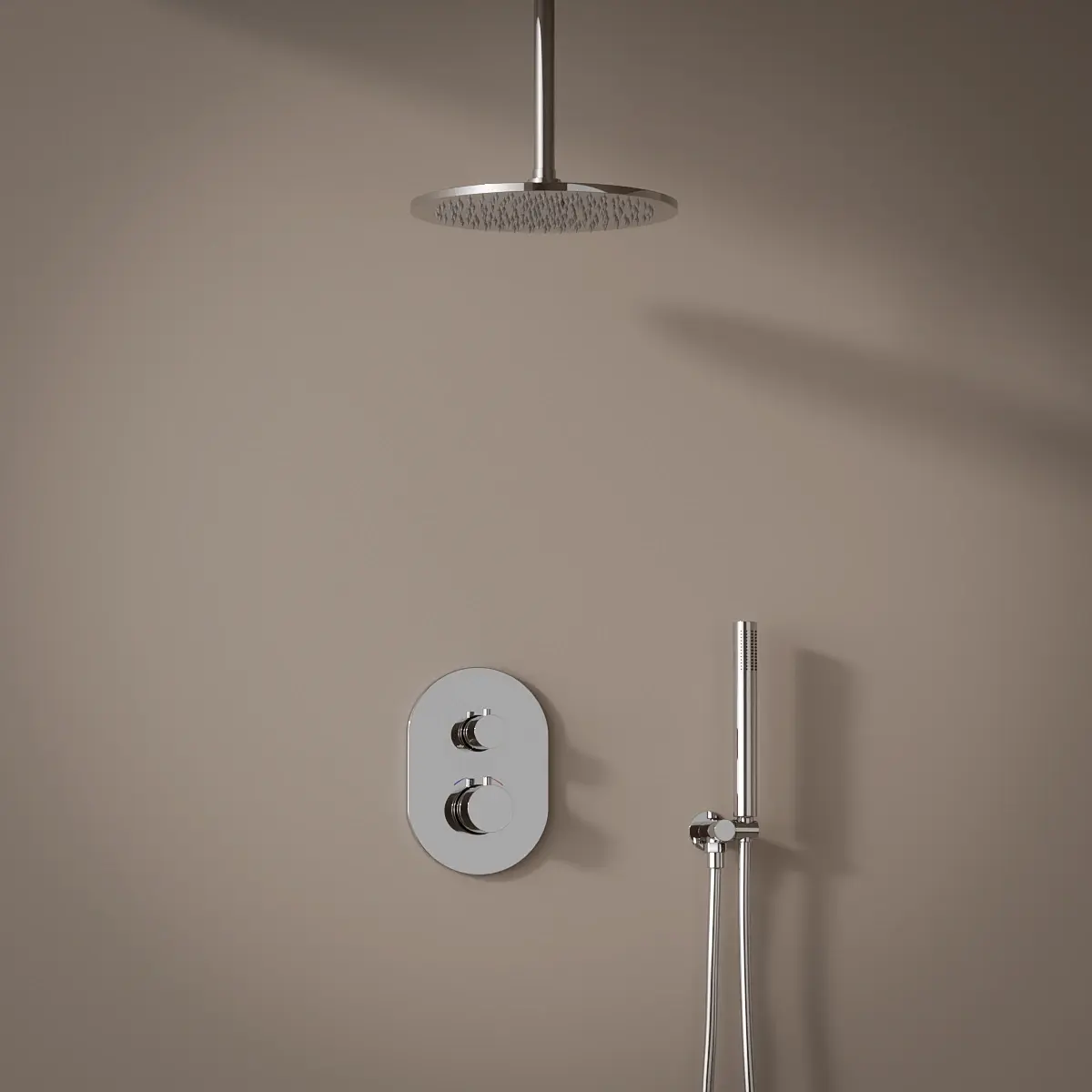 Composition thermostatique , pomme de tête, Chrome, bras plafond, Chatelet