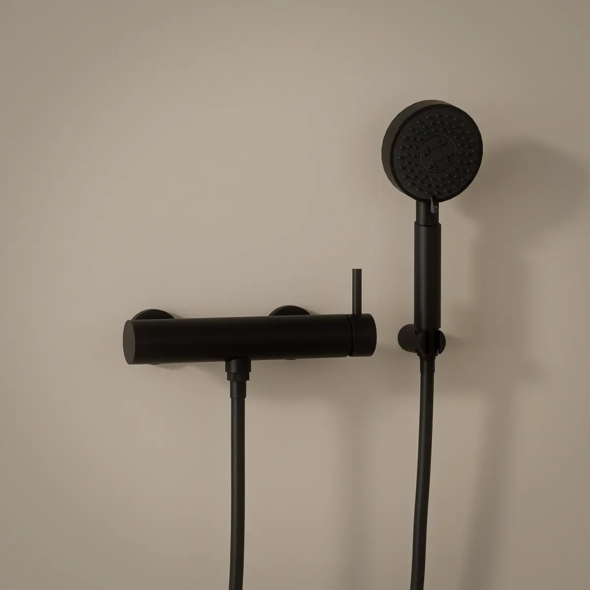 Mitigeur douche externe, crochet et douchette ronde, noir mat, Châtelet