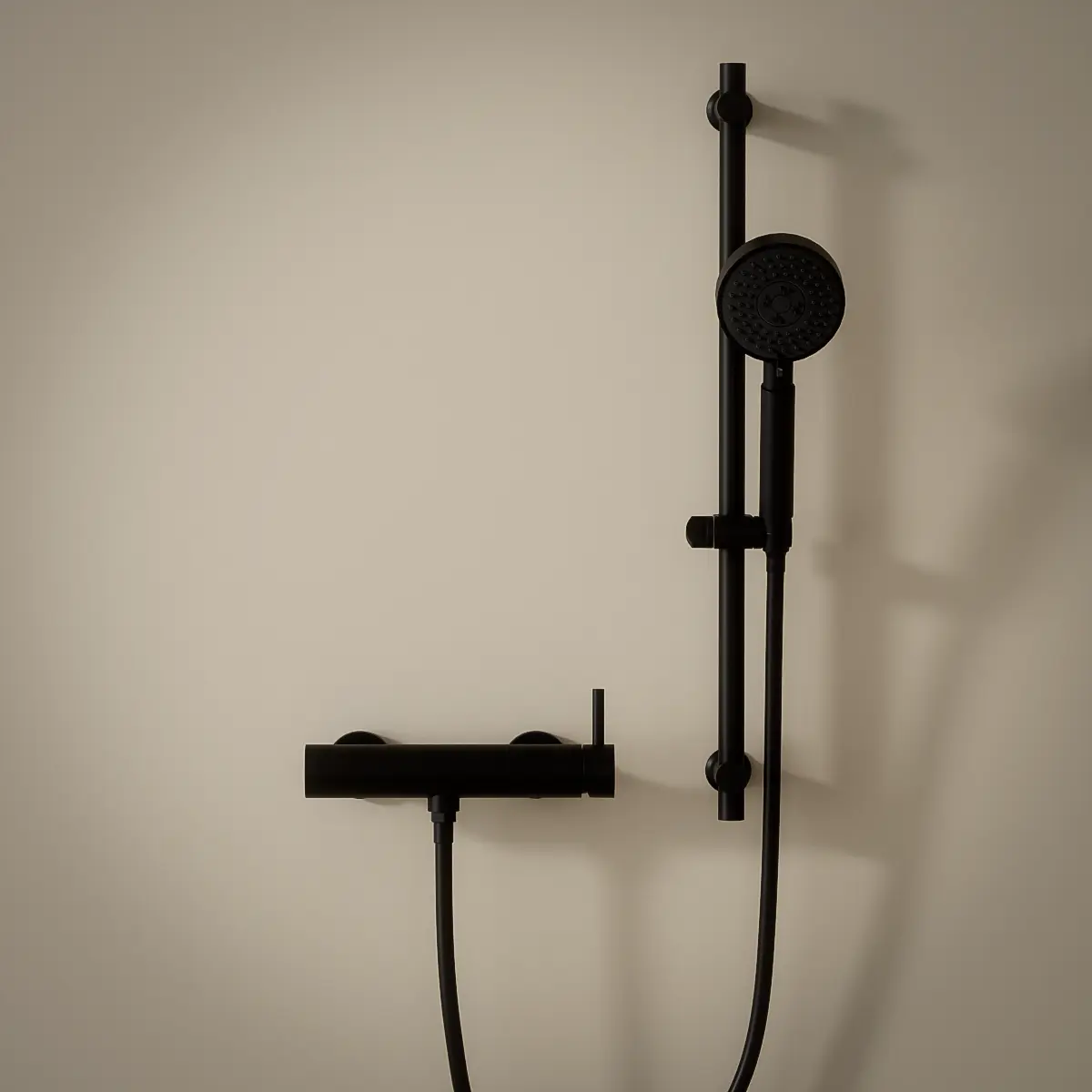 Mitigeur douche externe, barre et douchette ronde, noir mat, Châtelet 