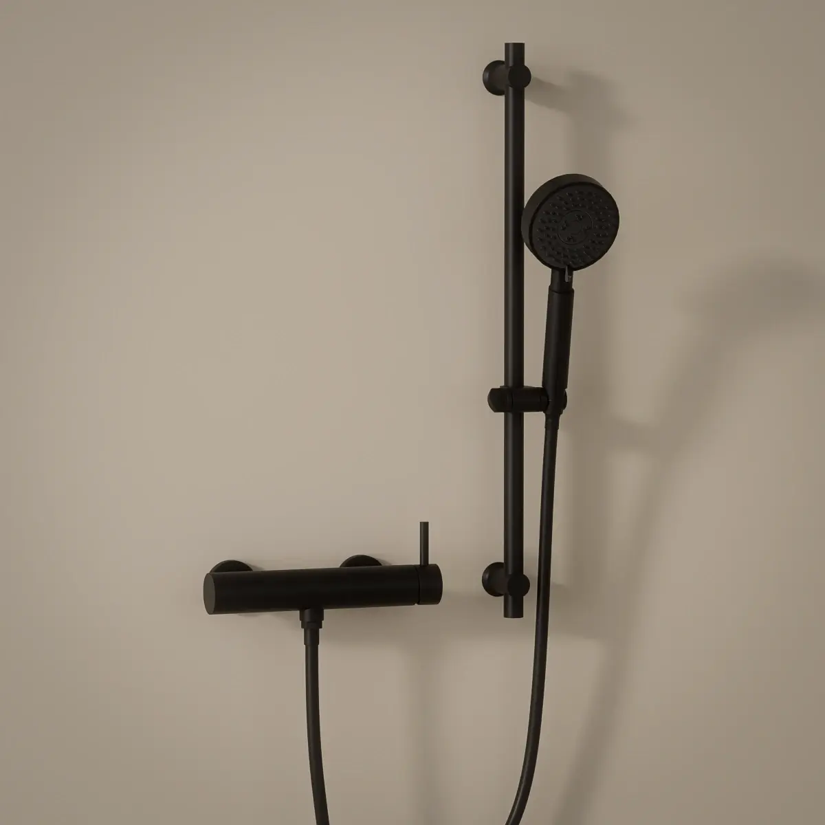 Mitigeur douche externe, barre et douchette ronde, noir mat, Châtelet 