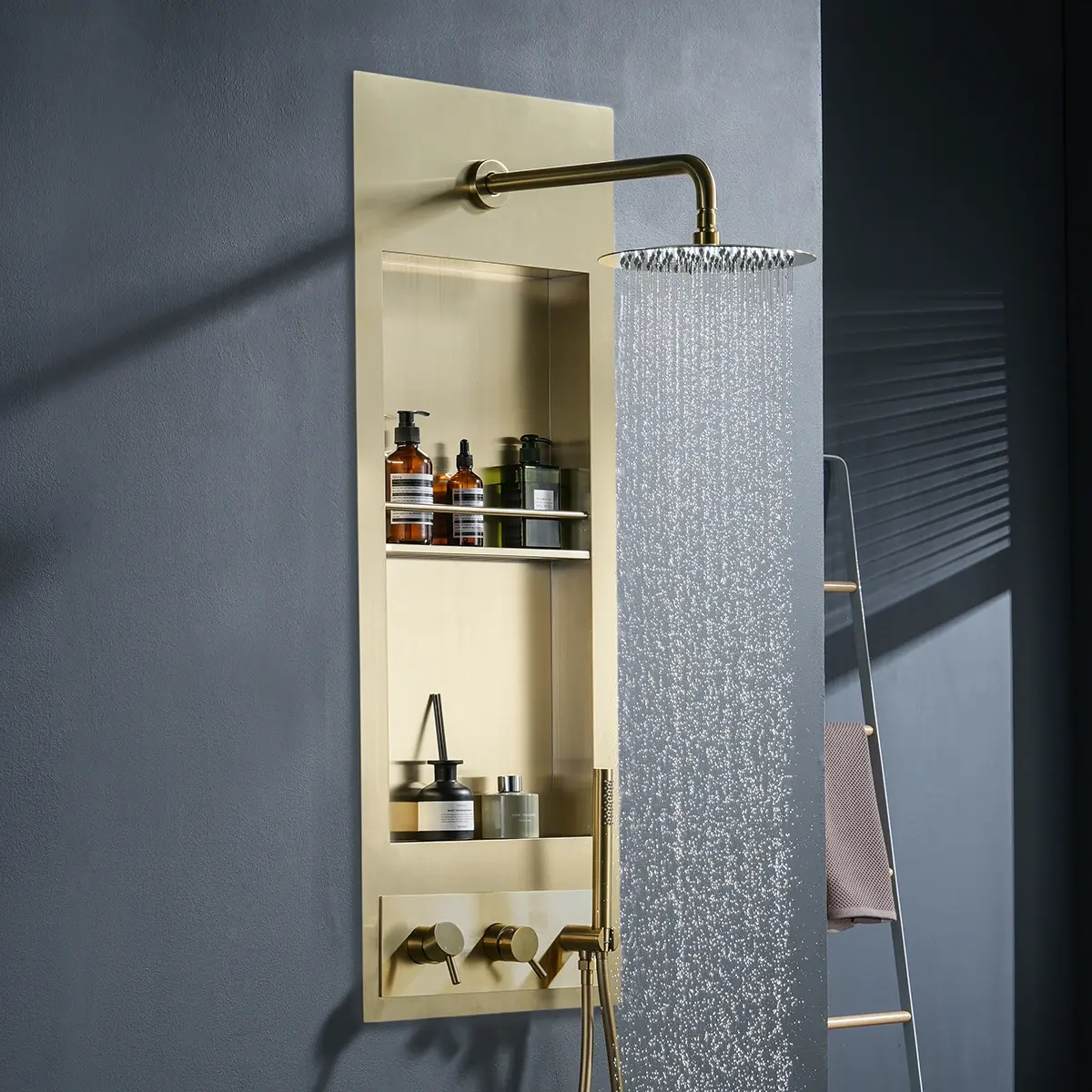 Douche Encastrée avec Niche, Doré Brossé, Châtelet 