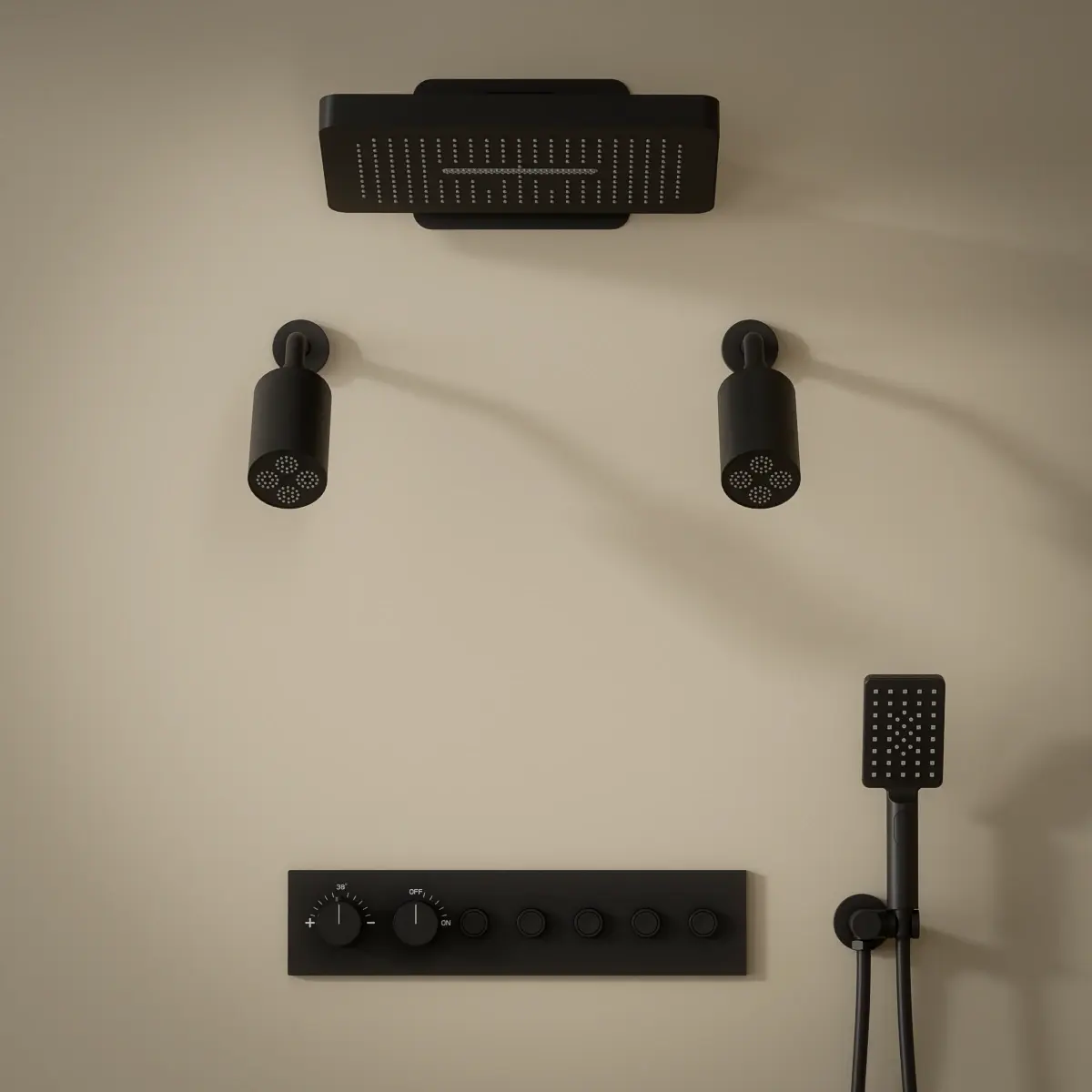 Douche thermostatique, ciel de douche carré et douches épaules, noir Châtelet