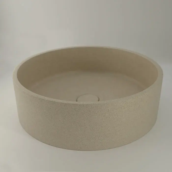 Vasque béton ronde, Ø39 cm, terrazzo beige, T6 