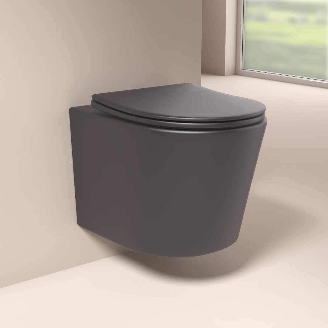 WC Suspendu compact, 49x36,5 cm, Gris foncé mat, Flavia