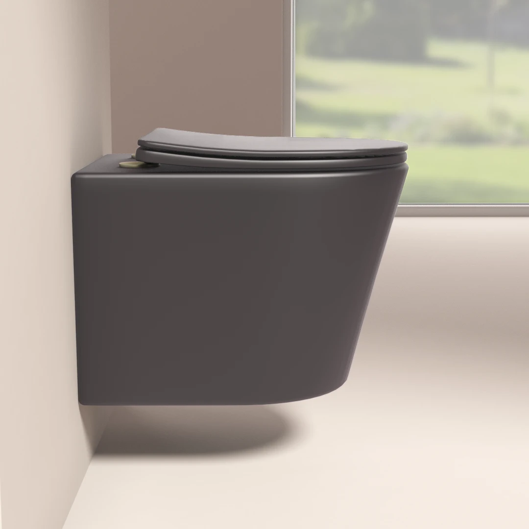 WC Suspendu compact, 49x36,5 cm, Gris foncé mat, Flavia