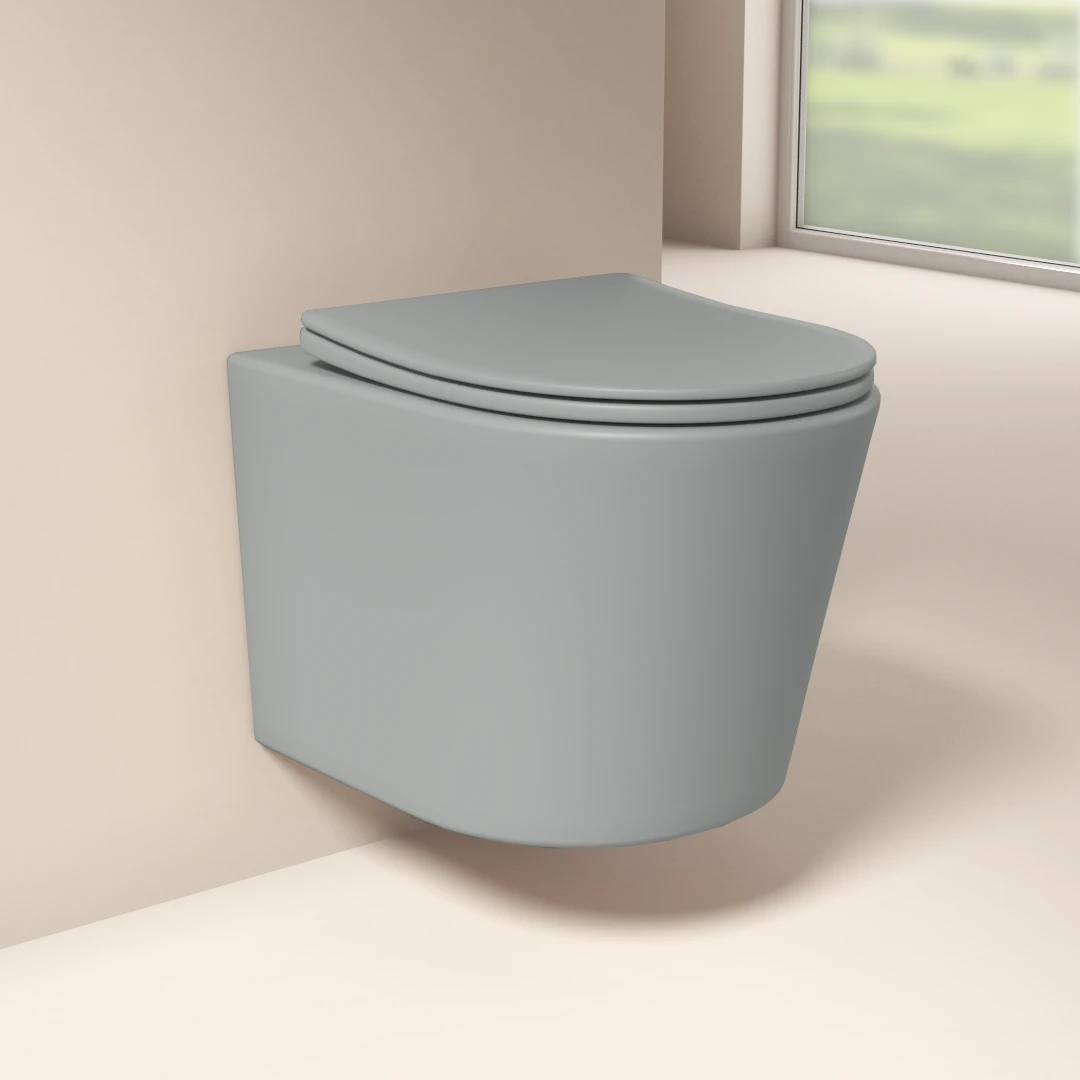 WC Suspendu compact, 49x36,5 cm, Gris ciment mat, Flavia