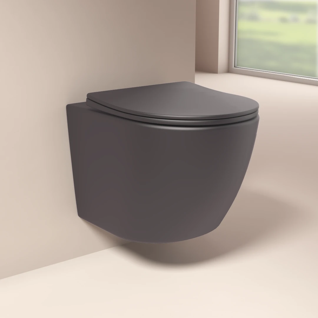 WC Suspendu compact, 49x37 cm, Gris foncé mat, Celia