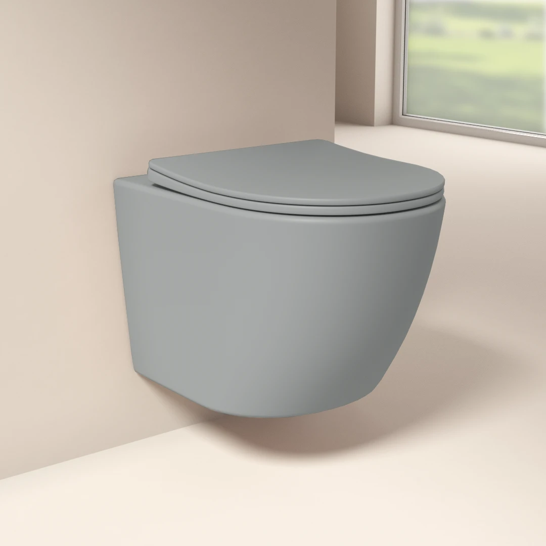 WC Suspendu compact, 49x37 cm, Gris ciment mat, Celia