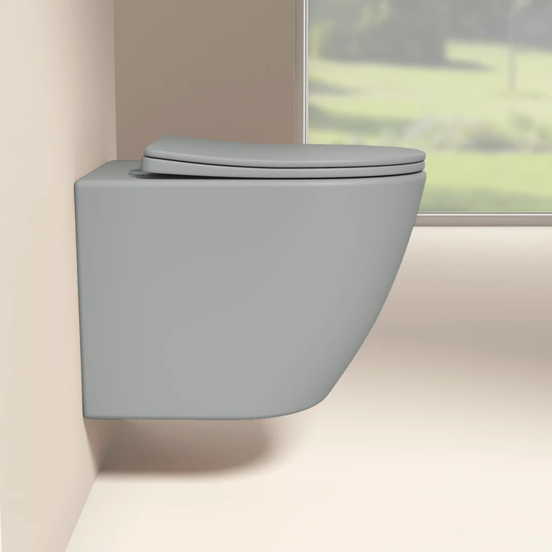 WC Suspendu compact, 49x37 cm, Gris ciment mat, Celia