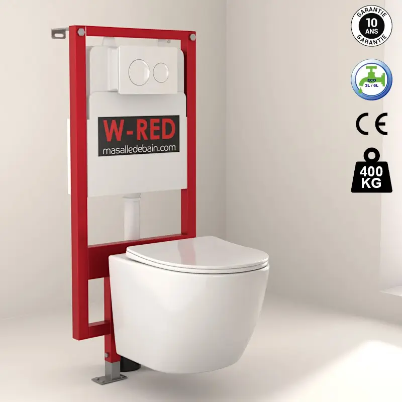 Pack Bati-support EXTRA PLAT W-RED+ plaque blanche + cuvette Kivu