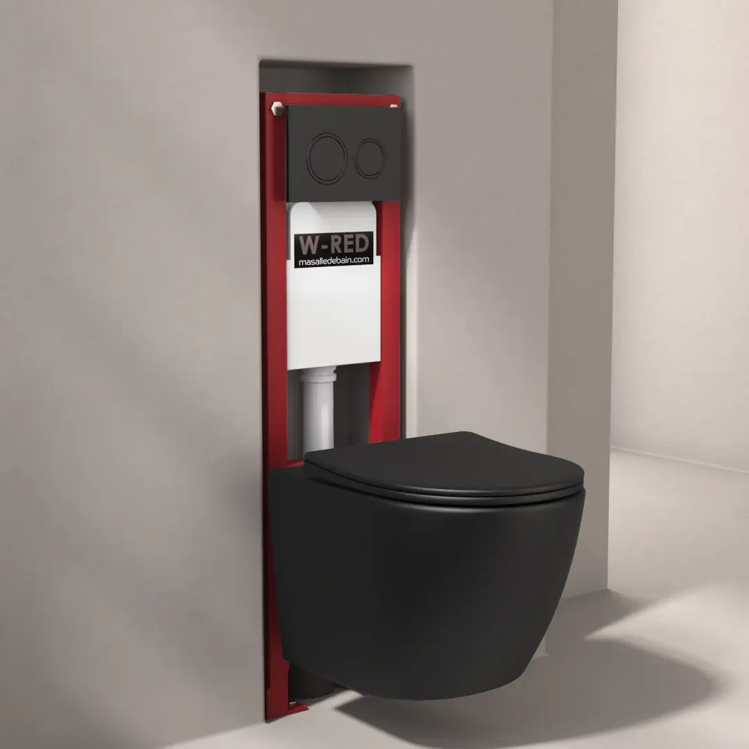 Pack WC Bati-support ETROIT Autoportant W-RED + WC Noir mat + plaque