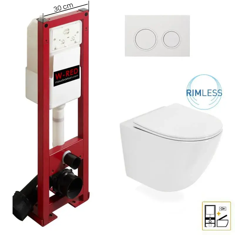 Pack Bati-support ETROIT Autoportant W-RED+ plaque blanche + WC Kivu