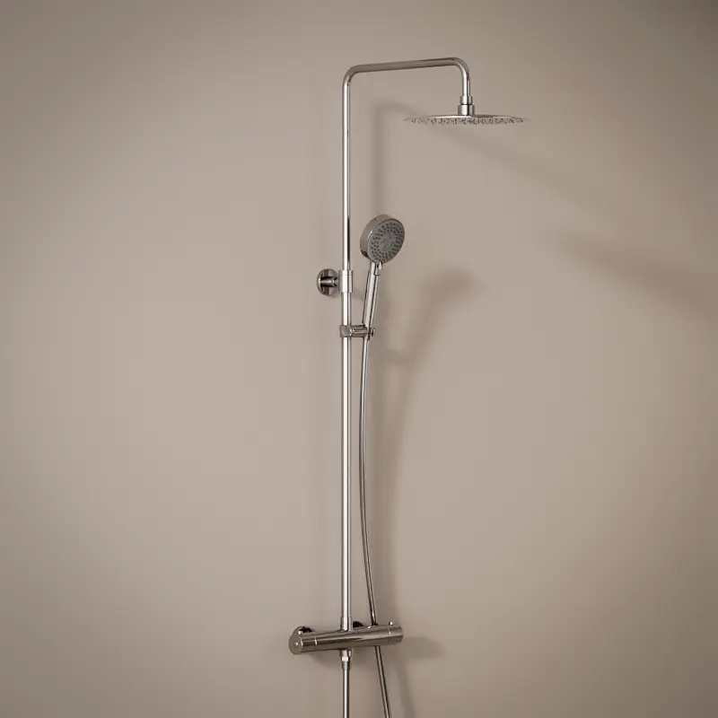 Colonne de douche avec mitigeur thermostatique, Ø25cm, Châtelet, douchette ronde, chrome