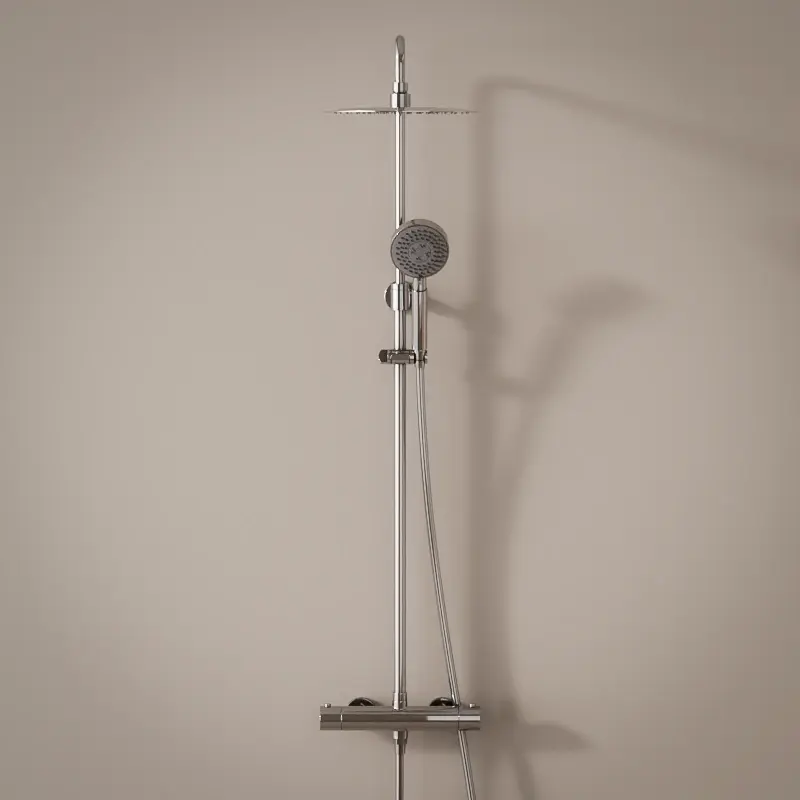 Colonne de douche avec mitigeur thermostatique, Ø25cm, Châtelet, douchette ronde, chrome