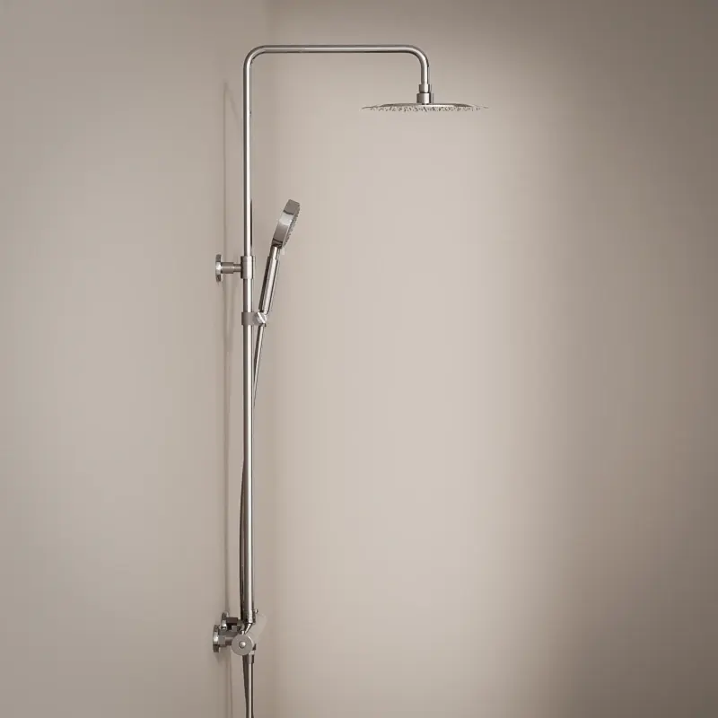 Colonne de douche avec mitigeur thermostatique, Ø25cm, Châtelet, douchette ronde, chrome