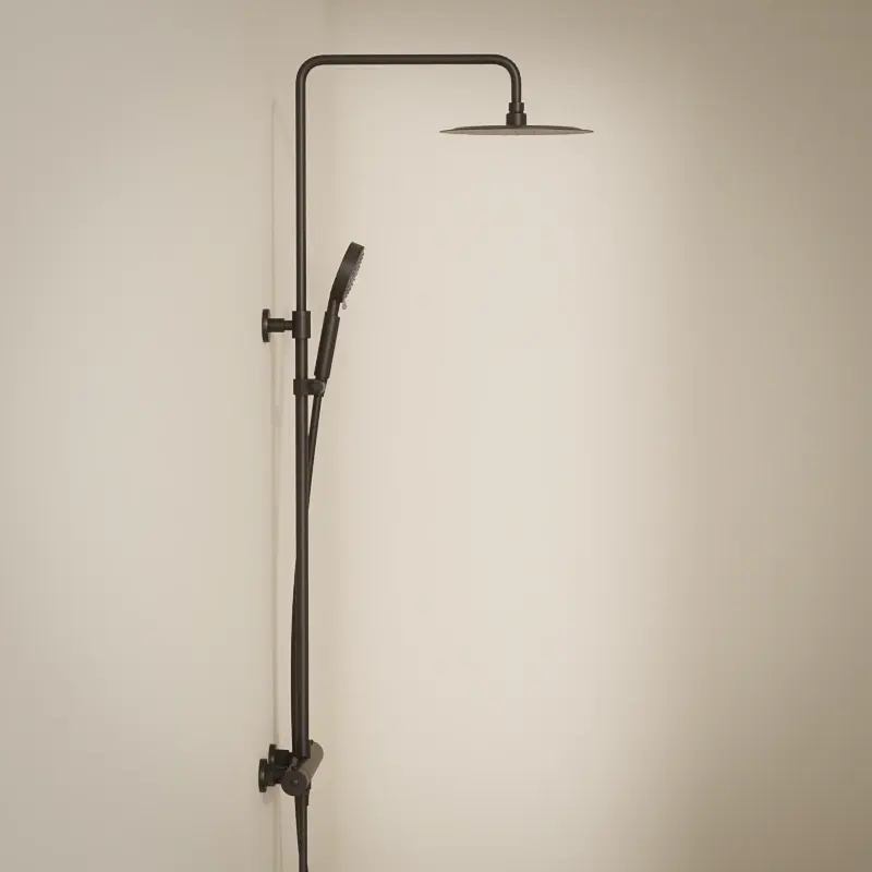 Colonne de douche avec mitigeur thermostatique, Ø25cm, noir brossé, douchette ronde, Châtelet III 