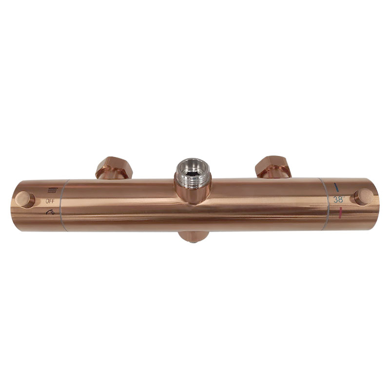 Colonne de douche avec mitigeur thermostatique, Ø25cm, doré rose brossé, douchette ronde, Châtelet III
