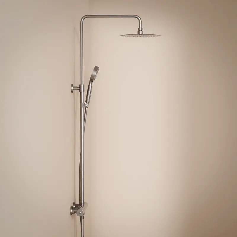 Colonne de douche avec mitigeur thermostatique, Ø25cm, inox brossé, douchette ronde, Châtelet III