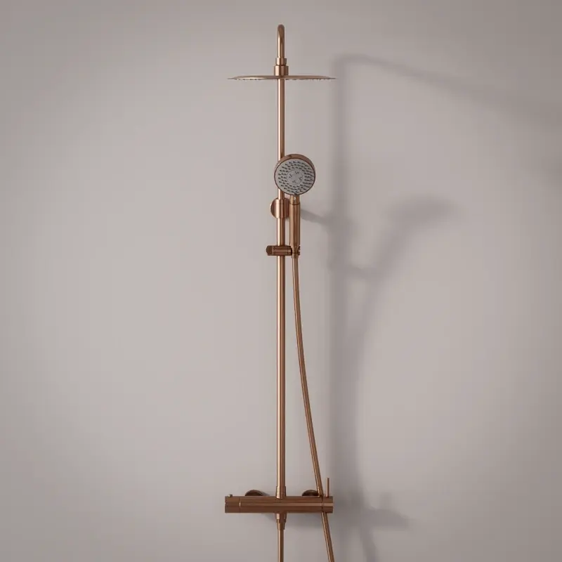 Colonne de douche avec mitigeur mécanique Ø25cm, avec douchette multifonction, Doré Rose, Châtelet