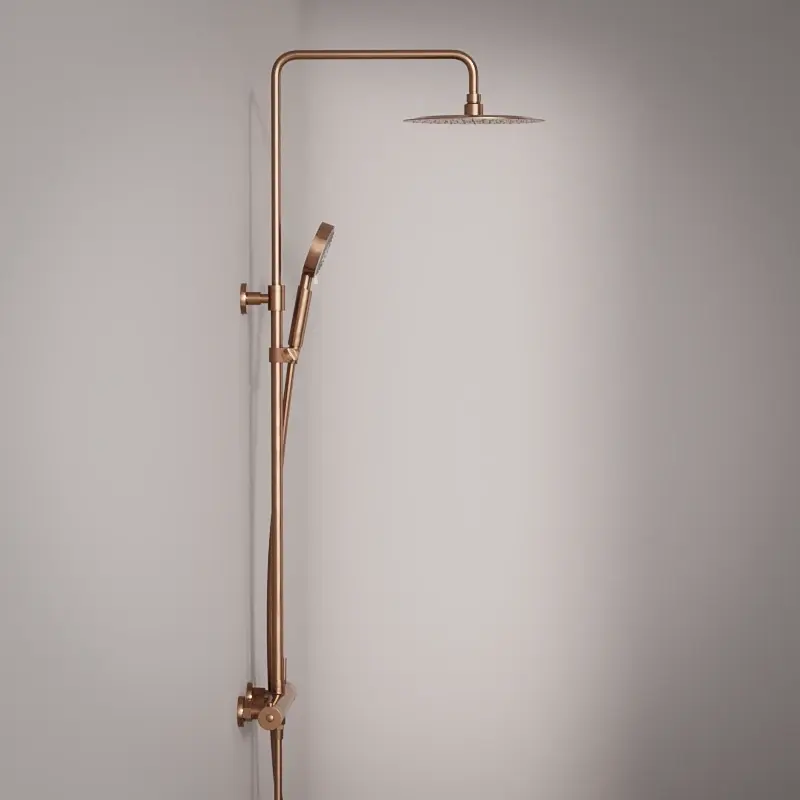 Colonne de douche avec mitigeur mécanique Ø25cm, avec douchette multifonction, Doré Rose, Châtelet