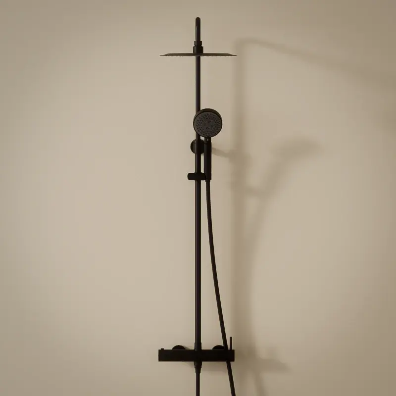 Colonne de douche avec mitigeur mécanique Ø25cm, avec douchette multifonction, noir brossé, Châtelet III 
