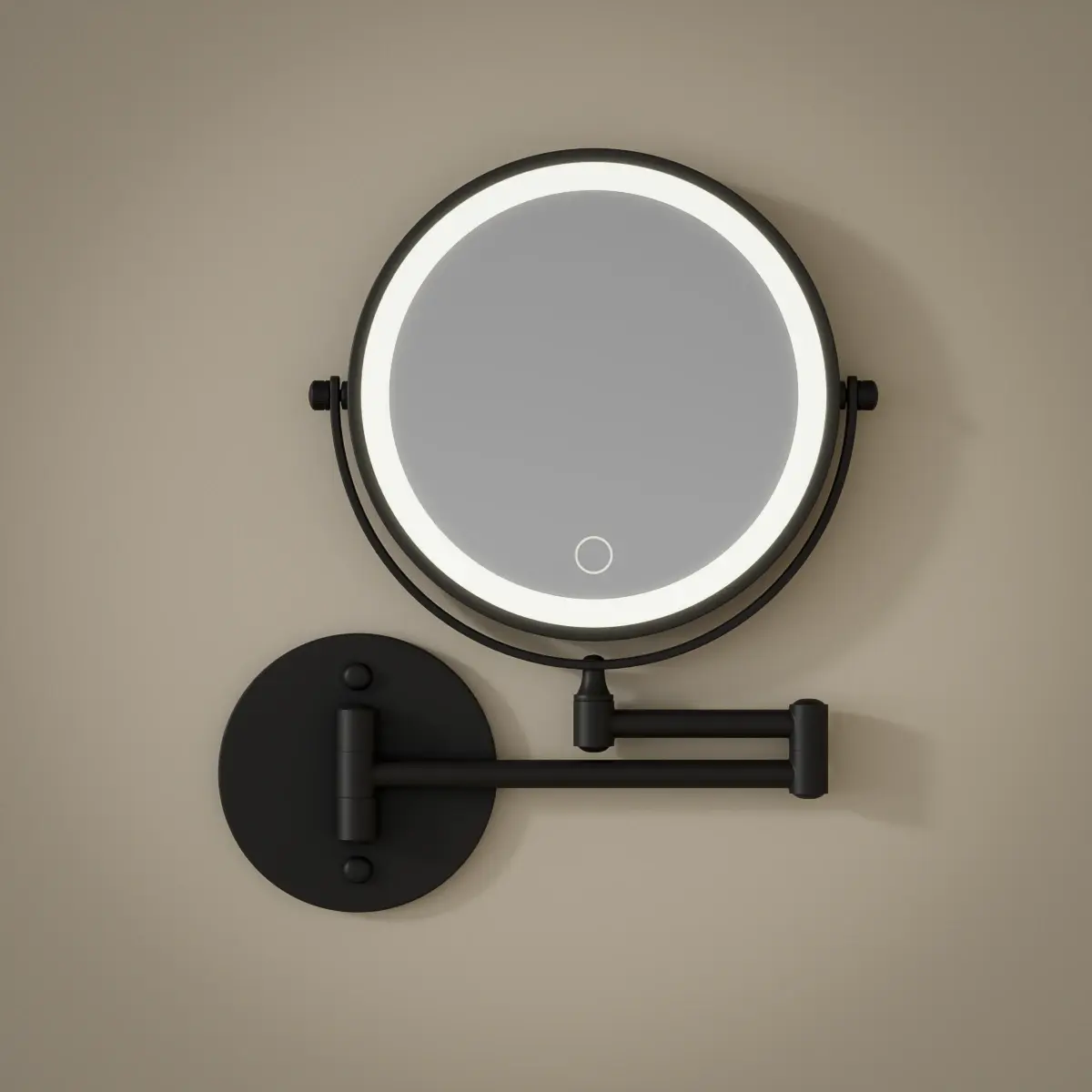 Miroir cosmétique grossissant mural rond 2 faces, Leds rechargeables, Noir mat, Elena