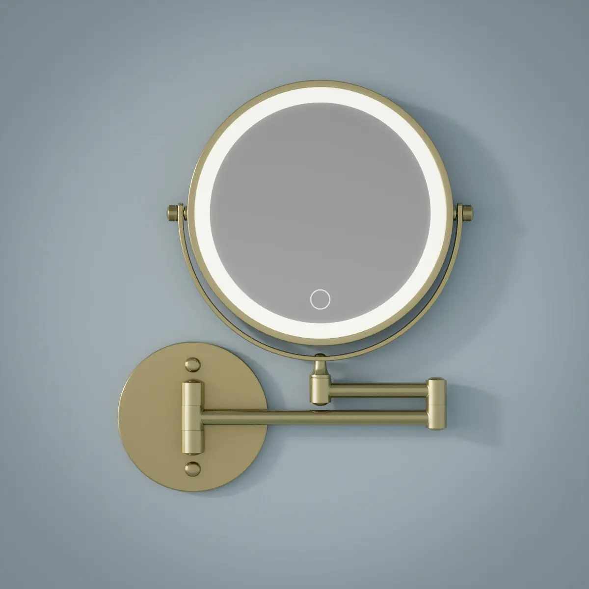 Miroir cosmétique grossissant mural rond 2 faces, Leds rechargeables, Doré brossé, Elena