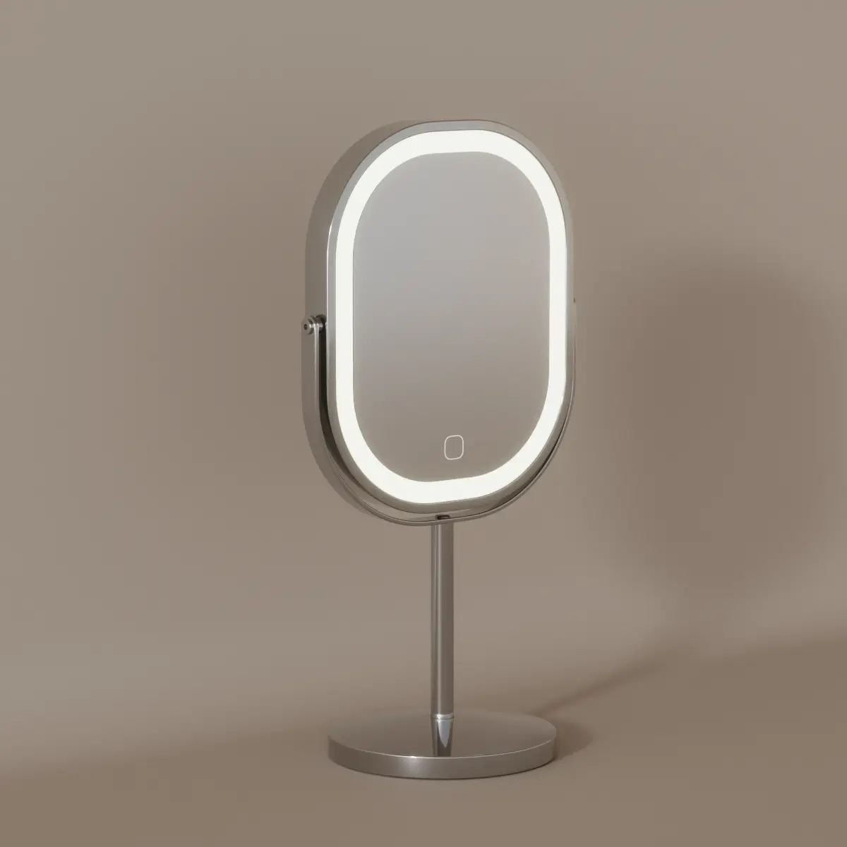 Miroir cosmétique à poser 2 faces (X1/X3), Led rechargeable, Chromé, Elise