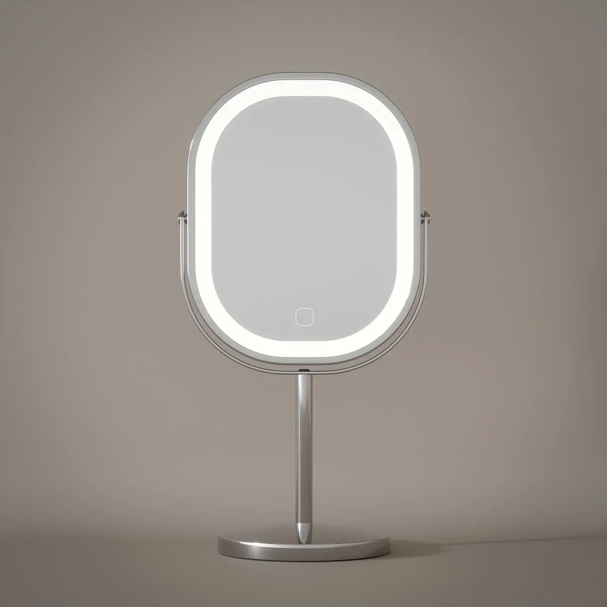 Miroir cosmétique à poser 2 faces (X1/X3), Led rechargeable, Chromé, Elise