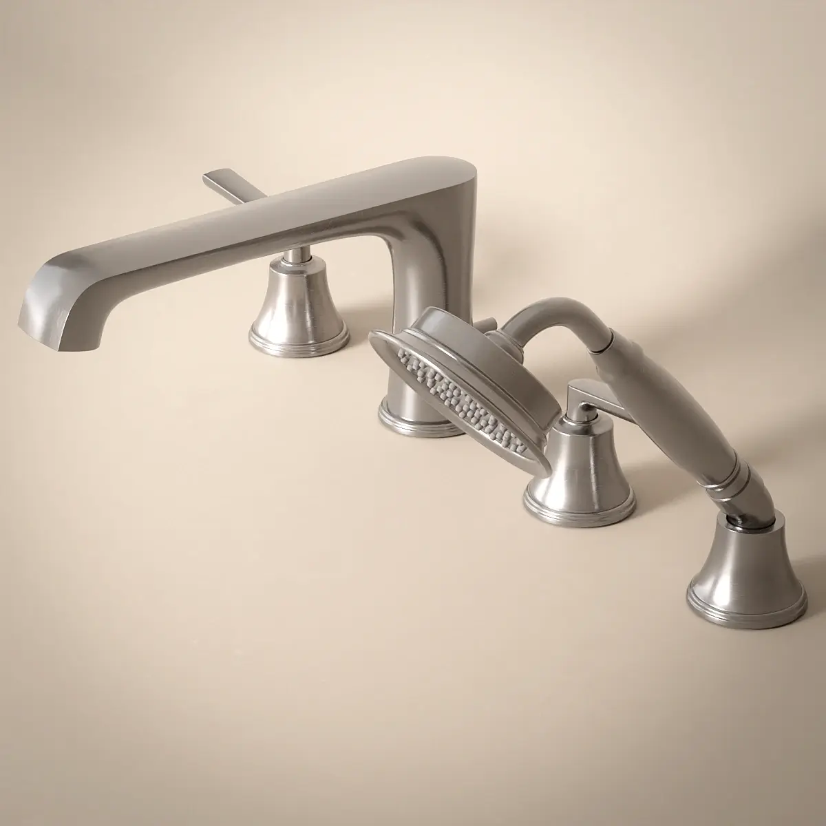 Robinet mélangeur bain douche sur plage, Inox Brossé, Art Déco