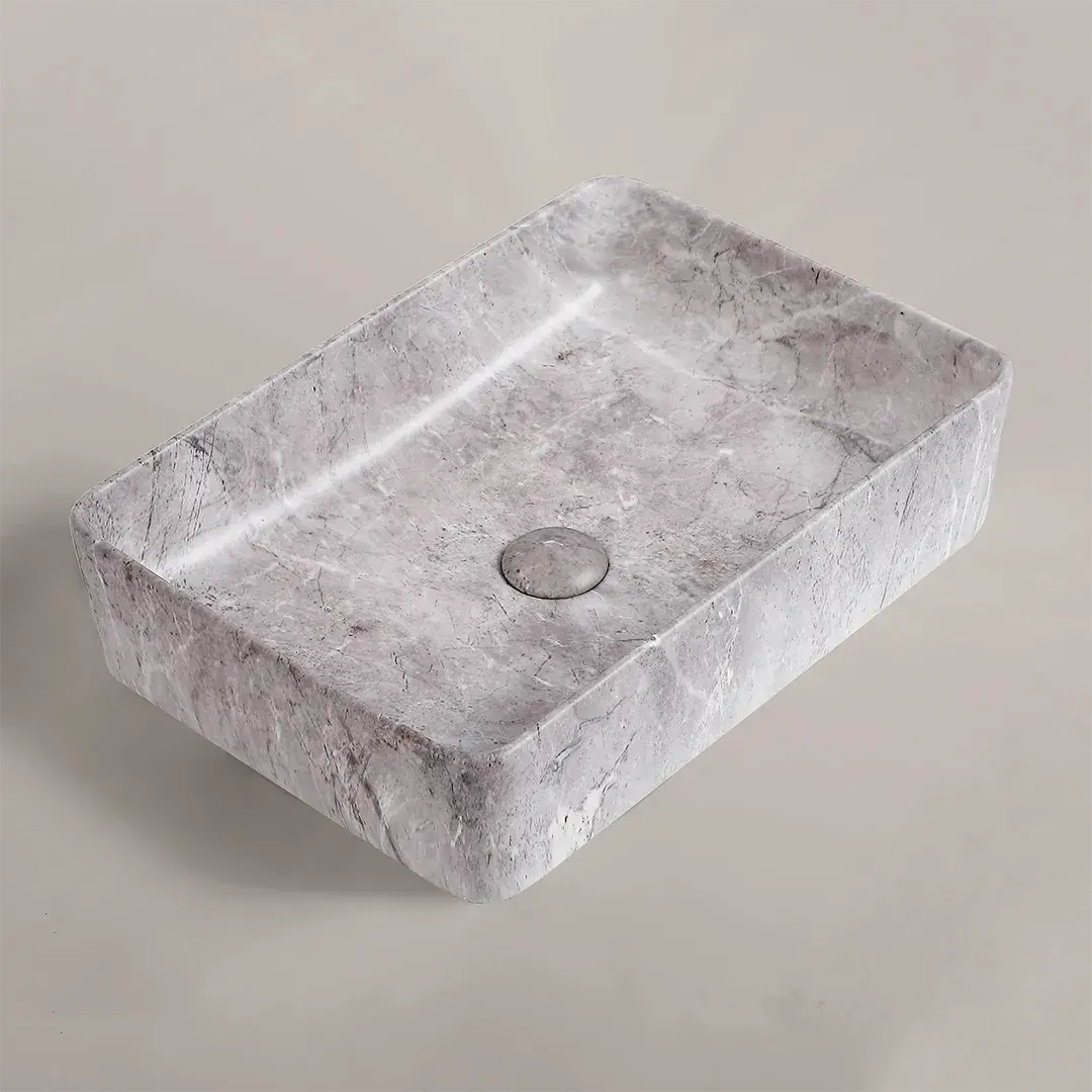 Vasque à poser rectangulaire 50x37.5x13.5 effet marbre gris, Jenna 